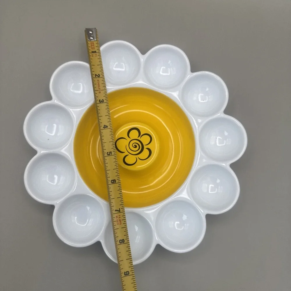 Daisy Ceramic Deviled Egg Platter Center for Dips Garnish Easter Teatime Spring